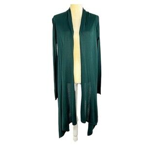BCBGMAXAZRIA Cardigan Sweater Womens XS/S Green Open Front Draped Silk Cotton